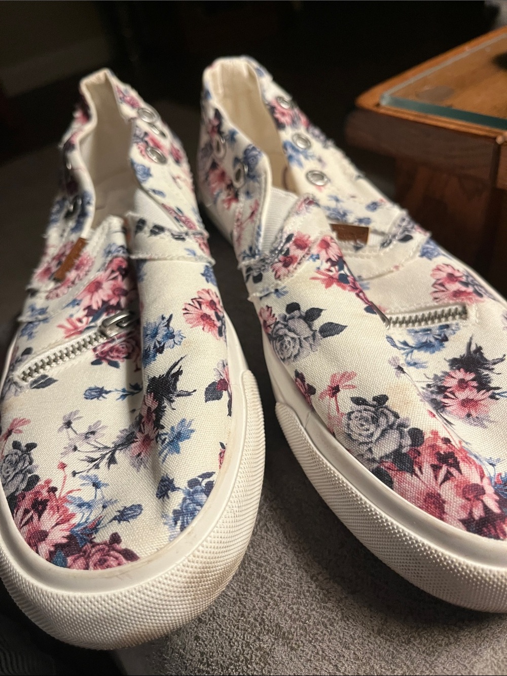 Blowfish White Canvas Slip-On Sneakers with Pink & Blue Floral Print